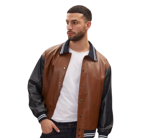 Leather Bryon Collar Varsity Jacket